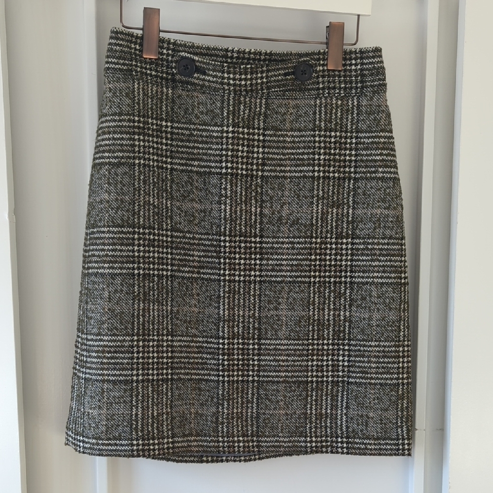 Ann Taylor Black, Gray And Green Checkered Plaid Pencil Skirt Size 8